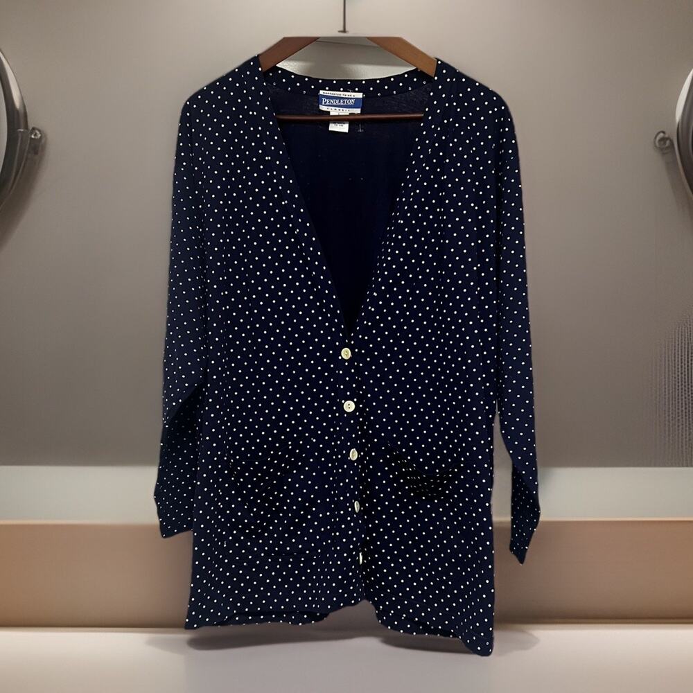 Pendleton Blue On White Polka Dot Shirt Button Up V Neck Nautical Preppy Large